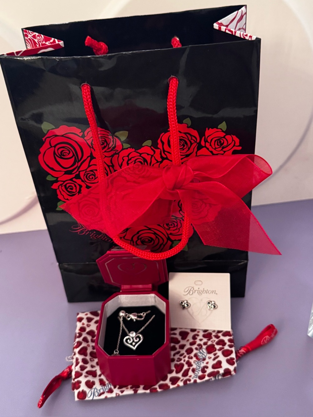 NWT💕Brighton Alcazar Heart Necklace & Heart Mini Post Earrings Gift Set